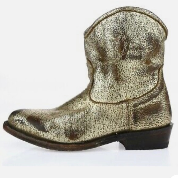 Ash gold cowboy ankle boot size 37 (6-6.5) distressed look not worn vintage - Picture 3 of 7
